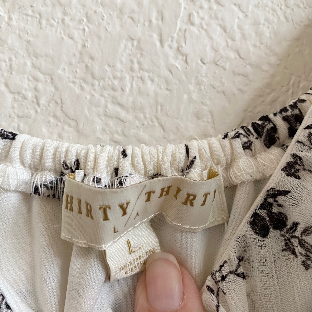 Thirty Thirty‎ LA Babydoll Mini Dress Floral White Black Prairie Ruffle Size L - Picture 9 of 12